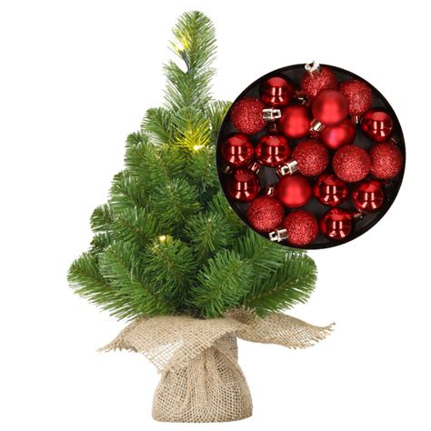 Mini Kerstboom Kunstboom Met Verlichting Cm En Inclusief Kerstballen