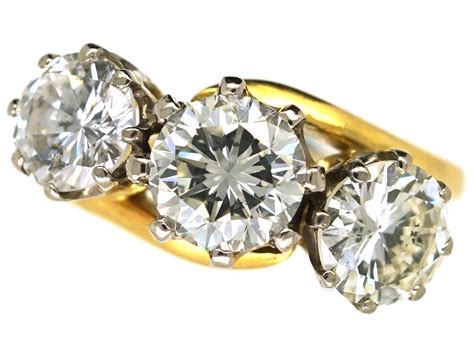 Ct Gold Three Stone Diamond Crossover Ring L The Antique