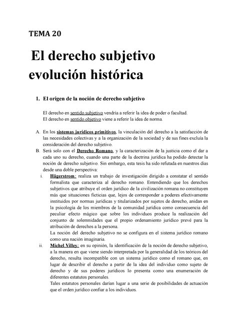 T Apuntes Teoría del Derecho TEMA 20 El derecho subjetivo evolución