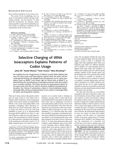 Pdf Selective Charging Of Trna Isoacceptors Explains Patterns Of