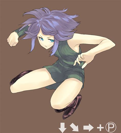 Hama 22ji Kara 24ji Original Blue Eyes Boots Fighting Stance Jumping Purple Hair Short