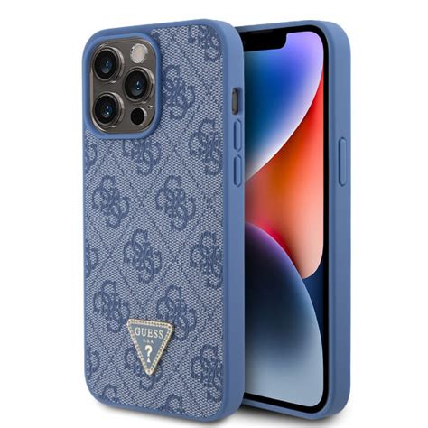 GUESS Maska Za IPhone 15 Pro Max LEATHER 4G TRIANGLE STRASS BLUE BG