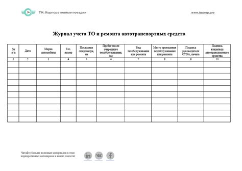 Журнал учета ремонта транспортных средств образец