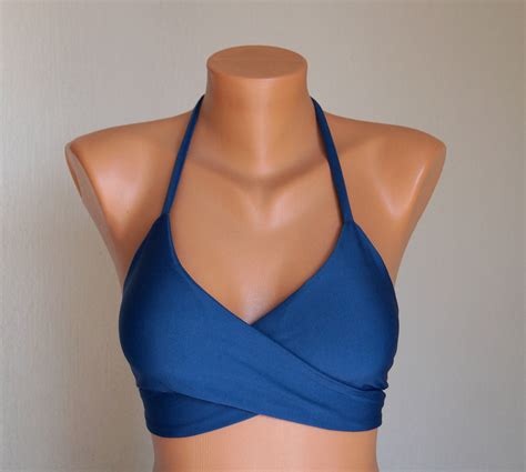 Navy Blue Wrap Bikini Top Wrap Around Halter Bikini Etsy