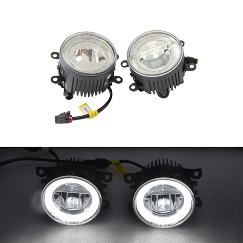 Xenon White Led Front Fog Lamp Assembly Kits W Guide Angel Eyes Halo