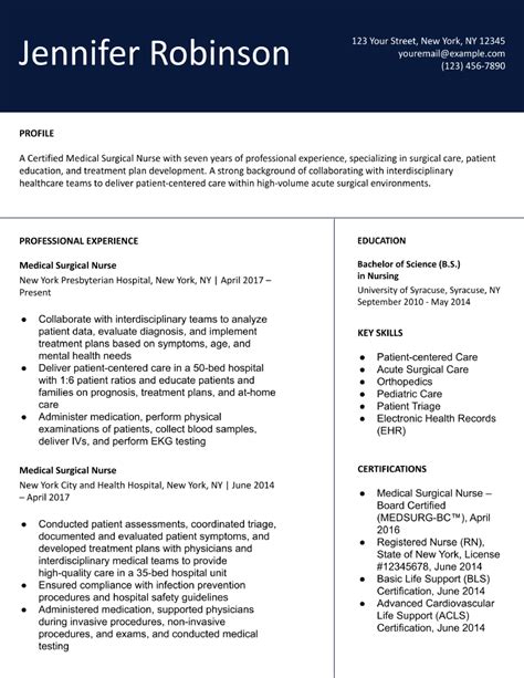 Medical Surgical Nurse Resume Examples And Templates For 2024