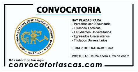 CONVOCATORIA UNIVERSIDAD NACIONAL JOSE FAUSTINO CAS 21 Plazas