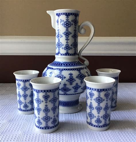 Vintage Piece German Porcelain Wallendorf Blue White Jar Cups