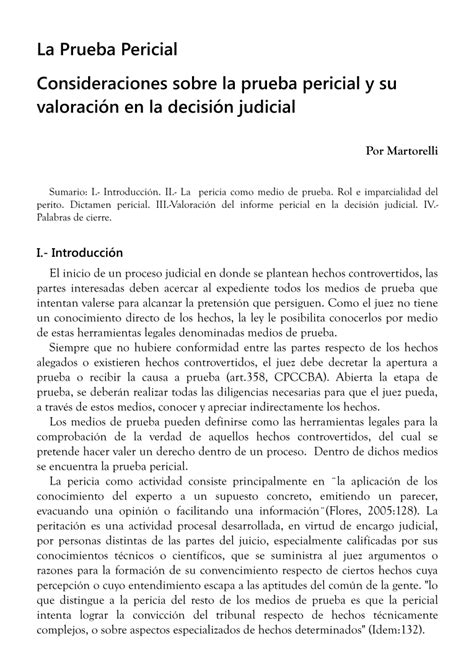 La Importancia De La Valoración De La Prueba Pericial En El Proceso