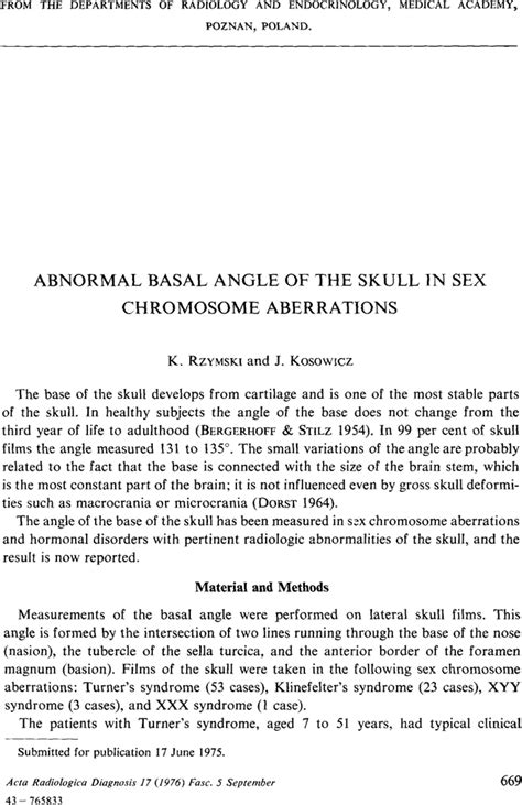 Abnormal Basal Angle Of The Skull In Sex Chromosome Aberrations K Rzymski J Kosowicz 1976