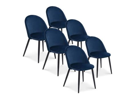 Lot De 6 Chaises Cecilia Velours Bleu Pieds Noirs Conforama