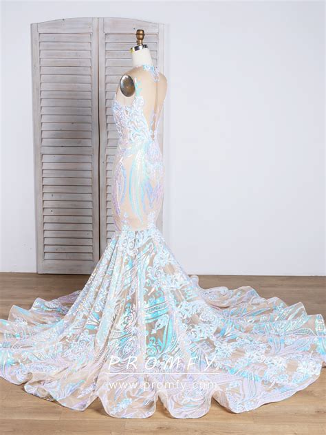 Promfy Fantasy Pink And Baby Blue Sequin Mermaid Prom Dress