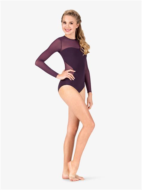 Womens Mesh Sweetheart Long Sleeve Leotard Fashion Leotards Double