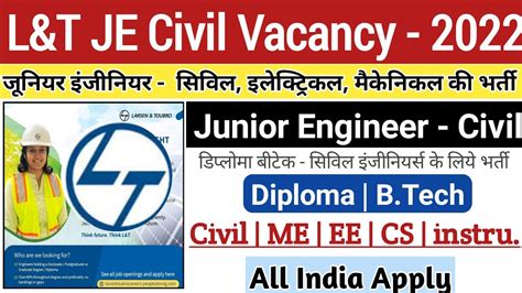 Junior Engineer Civil Vacancy 2022 L T Recruitment 2022 Diploma B