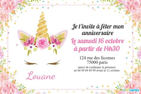 Invitation Anniversaire Licorne Cartes Carte Invitation