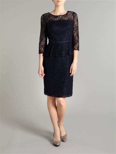 Adrianna Papell Lace Peplum Dress In Blue Navy Lyst