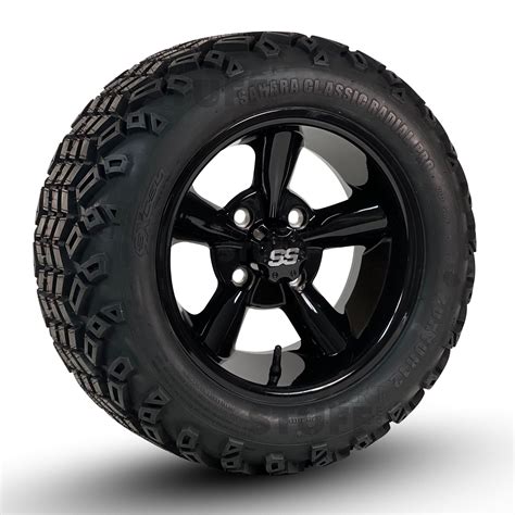 Godfather Gloss Black Golf Cart Wheels And All Terrain Tires Combo