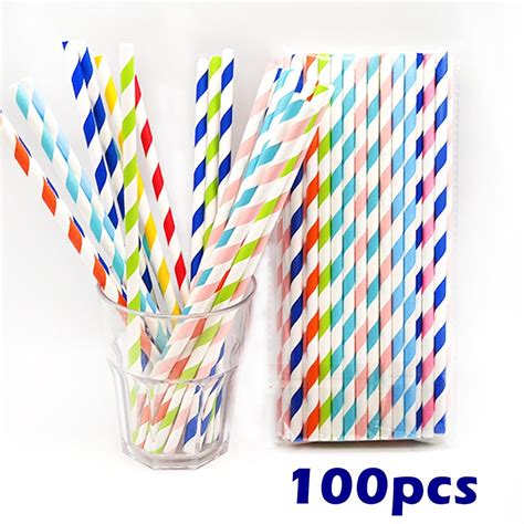 100pcs Colourful Paper Straws Drinking Straw Biodegradable FDA