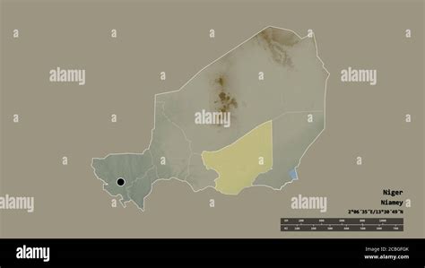 Desaturated Shape Of Niger With Its Capital Main Regional Division And