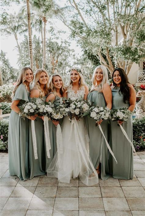 Bohemian Sage Green Wedding With A Geometric Pampas Grass Backdrop