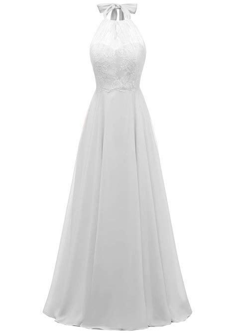 Womens Halter Lace Wedding Dress A Line Long Chiffon Beach Wedding Gown White8