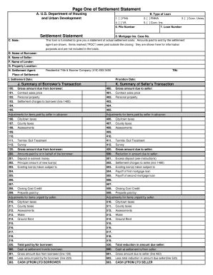 HUD Settlement Statement Fillable Form