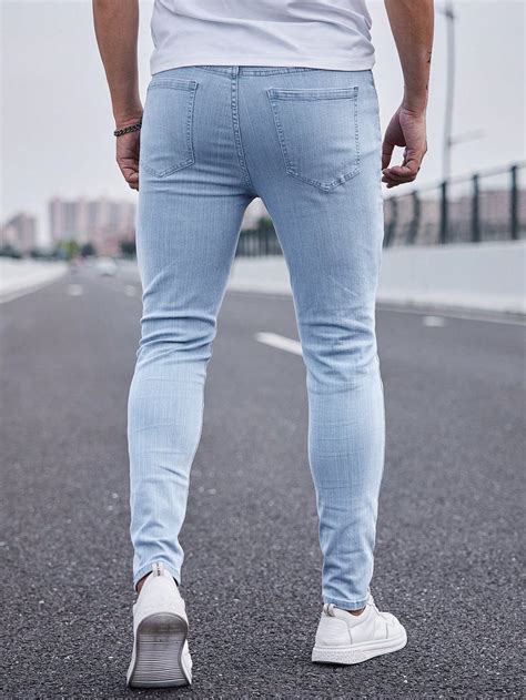 Manfinity Homme Hombres Jeans Ajustados Desgarro Con Lavado Ligero