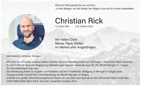 Traueranzeigen Von Christian Rick Augsburger Allgemeine Zeitung