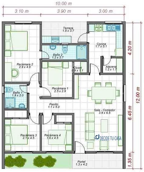 Medidas De Una Casa De 10x12 Metros Con 4 Dormitorios Planos De Casas