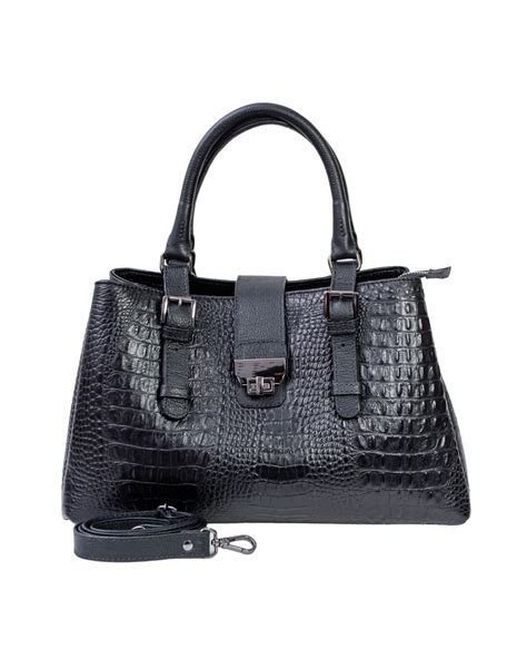 Bolsa Grande Satchel Em Couro Leg Timo Croco Preta Vicky Bolsas