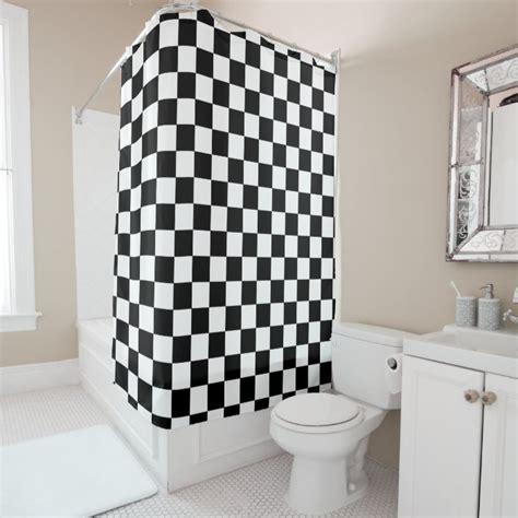 Retro Black And White Checkered Pattern Shower Curtain