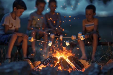 Premium Photo Group Of Kids Roasting Marshmallows And Making Smo