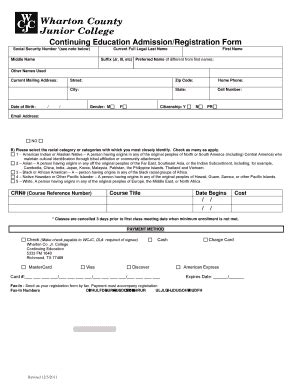 Fillable Online Wcjc Continuing Education Admission Registration Form