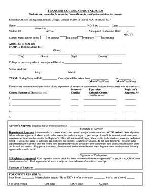 Fillable Online Web Grinnell Transfer Course Approval Form Grinnell