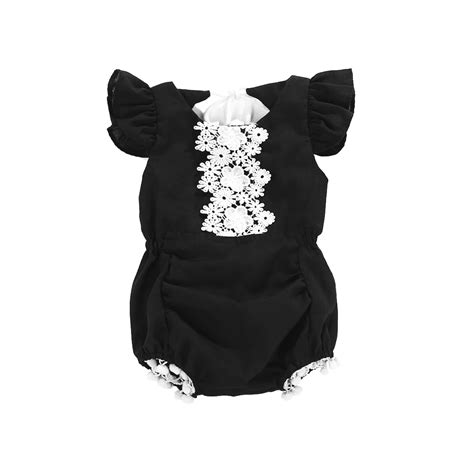 Black Lace Balls Baby Girl Bodysuits Toddler Infant Baby Ruffles Sleeve