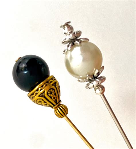 Beautiful Long Pearl Hat Pins in Silver or Gold, Black and Gold, Onyx ...