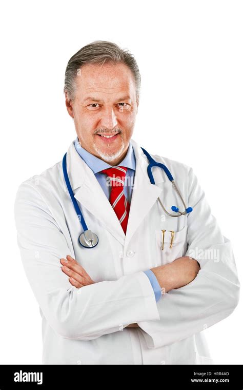 Smiling Mature Doctor Isolated On White Stock Photo Alamy