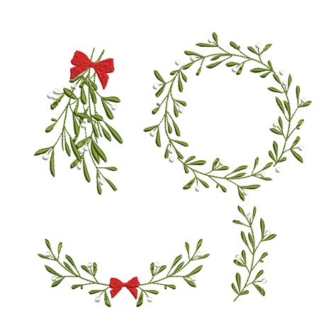 Christmas Mistletoe Branch Border and Wreath for Machine - Etsy