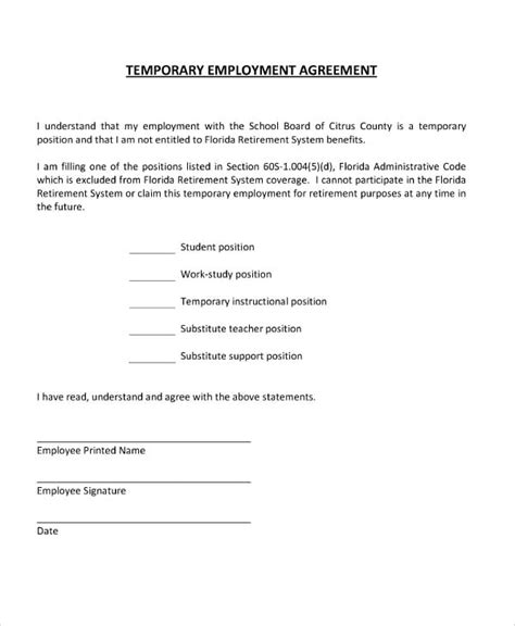 20 Temporary Employment Contract Template Free Popular Templates Design