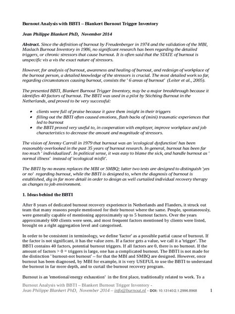 BurnoutAnalysisBBTI PDF | PDF | Occupational Burnout | Industrial And ... 