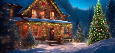 Premium AI Image Christmas Landscape With A Decorated House And