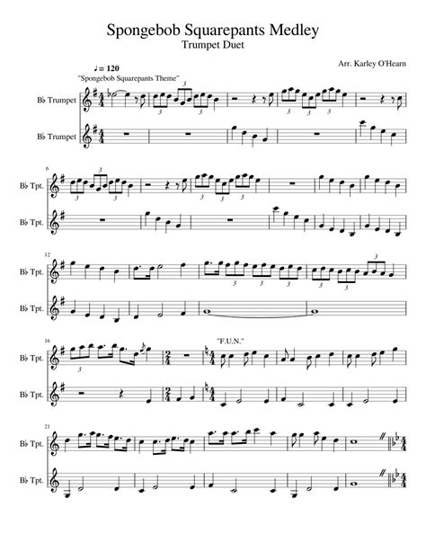 Spongebob Squarepants Medley For Trumpet Sheet Music For Trumpet