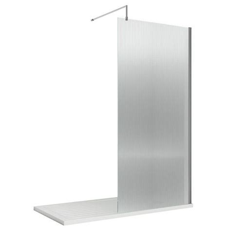 Nuie Fluted Wetroom Shower Screen With Support Bar Wrfl18580