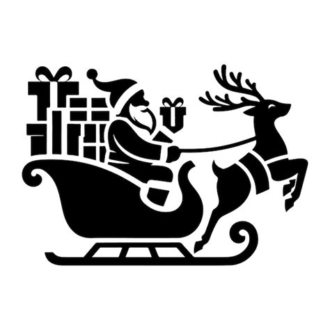 A Black And White Drawing Silhouette Of A Reindeer Sleigh With A Santa On The Back Premium Ai