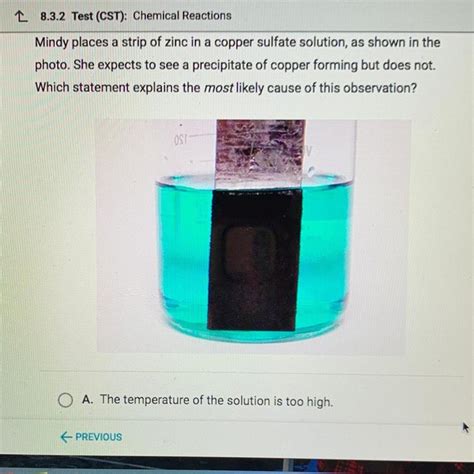 Mindy Places A Strip Of Zinc In A Copper Sulfate Solution As Shown In