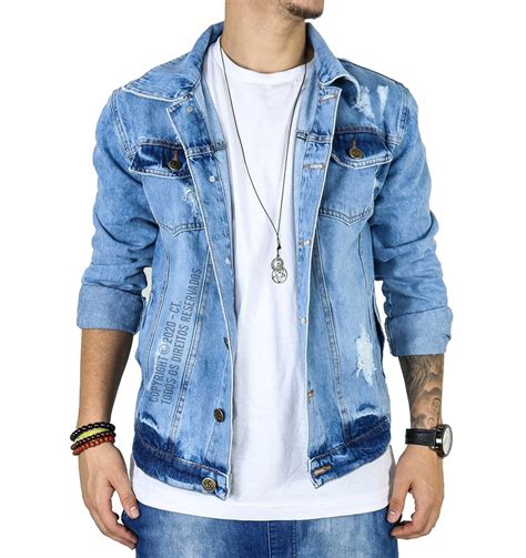 Jaqueta Masculina Jeans Destroyed Azul Loja Oficial Ct