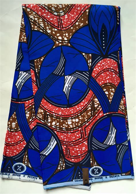 African Print Fabric Ankara Blue Red Brown Etsy