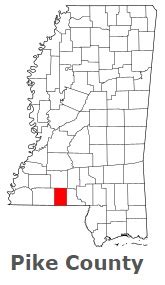 Pike County on the map of Mississippi 2023. Cities, roads, borders and ...