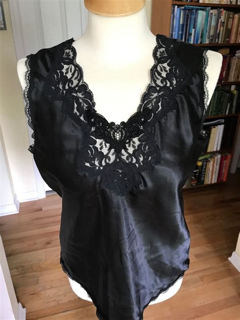 Vintage Lingerie Black Satin And Lace Camisole Made Gem