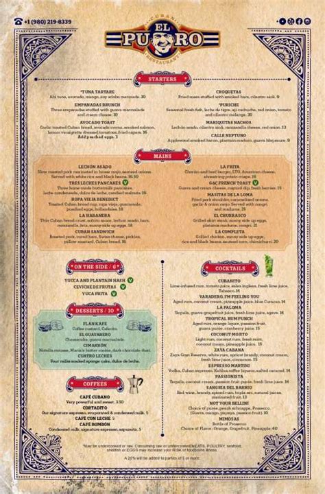 El Puro Cuban Restaurant menu in Charlotte, North Carolina, USA